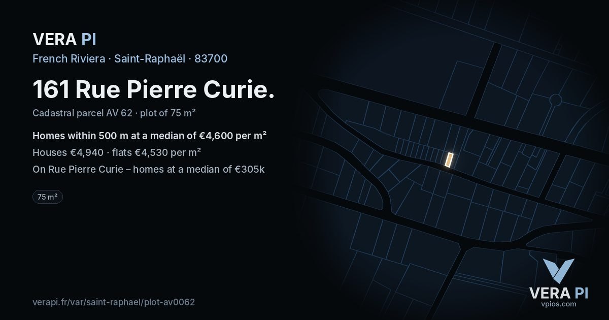 161 Rue Pierre Curie, Saint-Raphaël at night – the plot lit, the parcels around coloured by the prices near them
