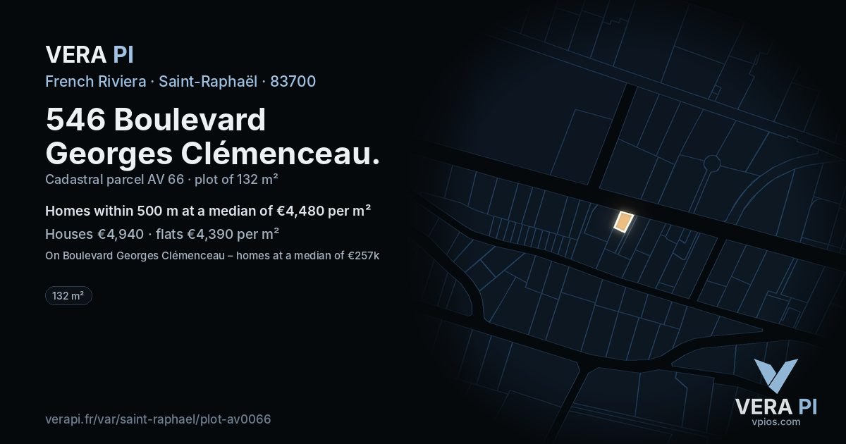 546 Boulevard Georges Clémenceau, Saint-Raphaël at night – the plot lit, the parcels around coloured by the prices near them