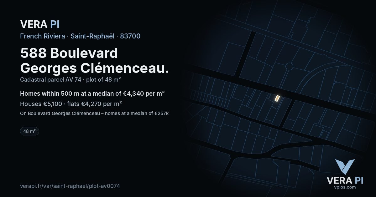 588 Boulevard Georges Clémenceau, Saint-Raphaël at night – the plot lit, the parcels around coloured by the prices near them