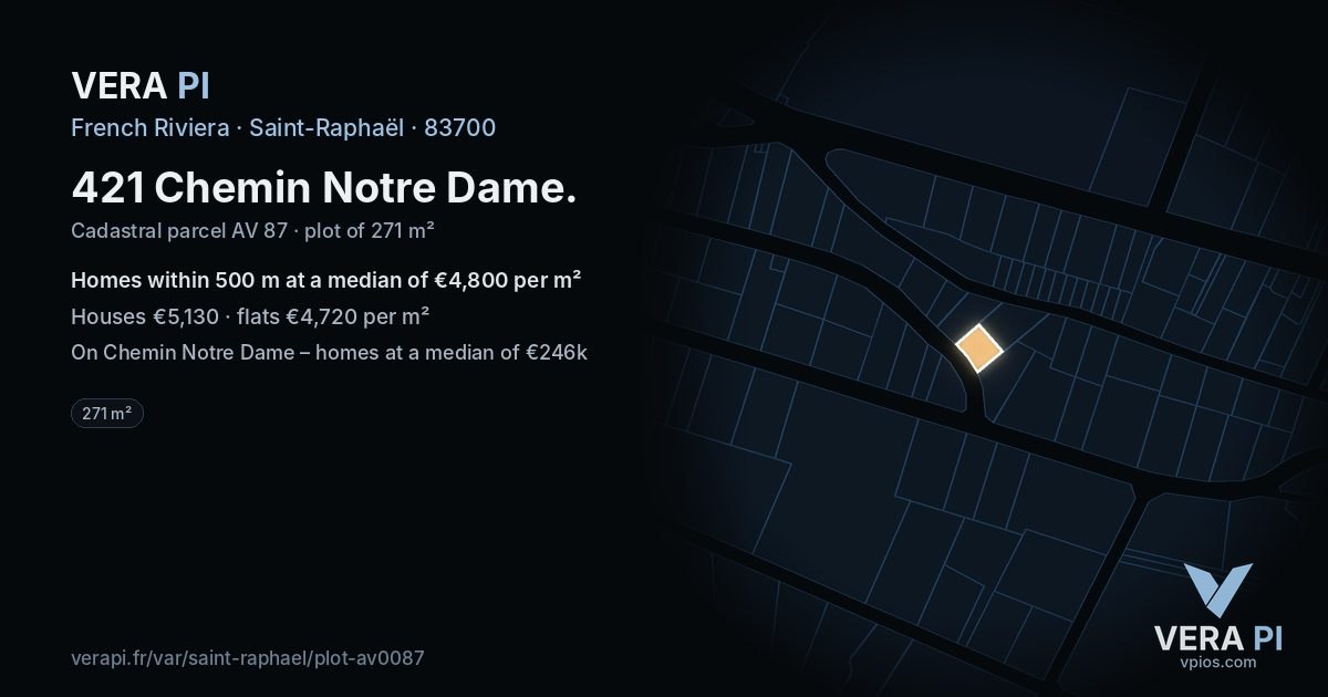 421 Chemin Notre Dame, Saint-Raphaël at night – the plot lit, the parcels around coloured by the prices near them