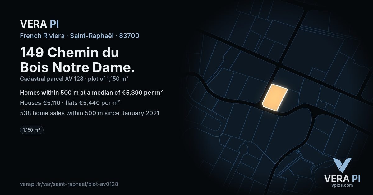 149 Chemin du Bois Notre Dame, Saint-Raphaël at night – the plot lit, the parcels around coloured by the prices near them