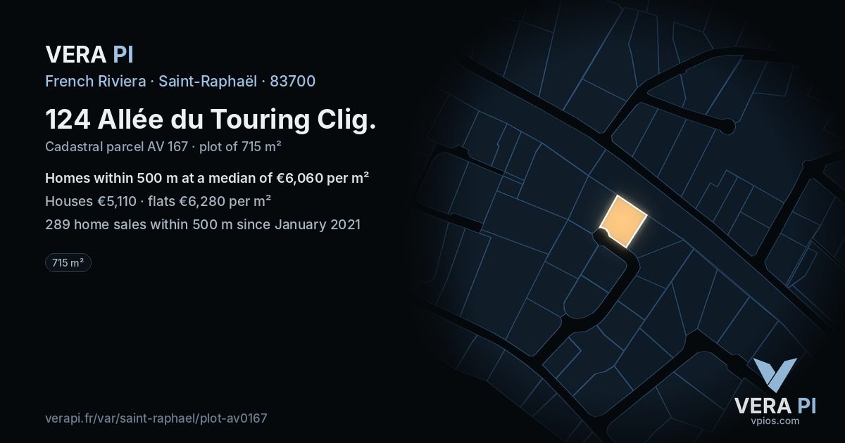 124 Allée du Touring Clig, Saint-Raphaël at night – the plot lit, the parcels around coloured by the prices near them