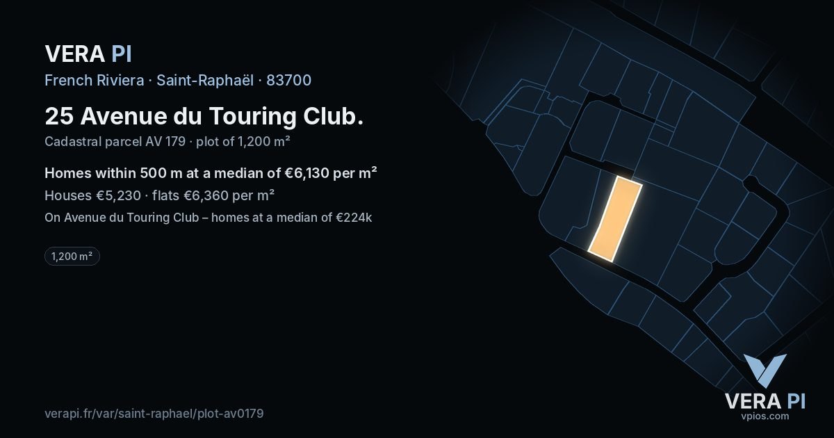 25 Avenue du Touring Club, Saint-Raphaël at night – the plot lit, the parcels around coloured by the prices near them