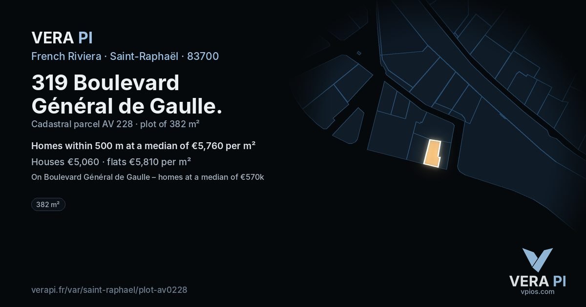 319 Boulevard Général de Gaulle, Saint-Raphaël at night – the plot lit, the parcels around coloured by the prices near them