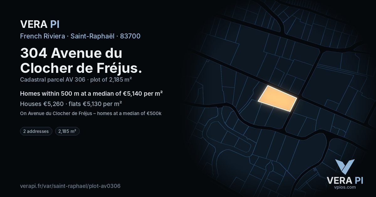 304 Avenue du Clocher de Fréjus, Saint-Raphaël at night – the plot lit, the parcels around coloured by the prices near them