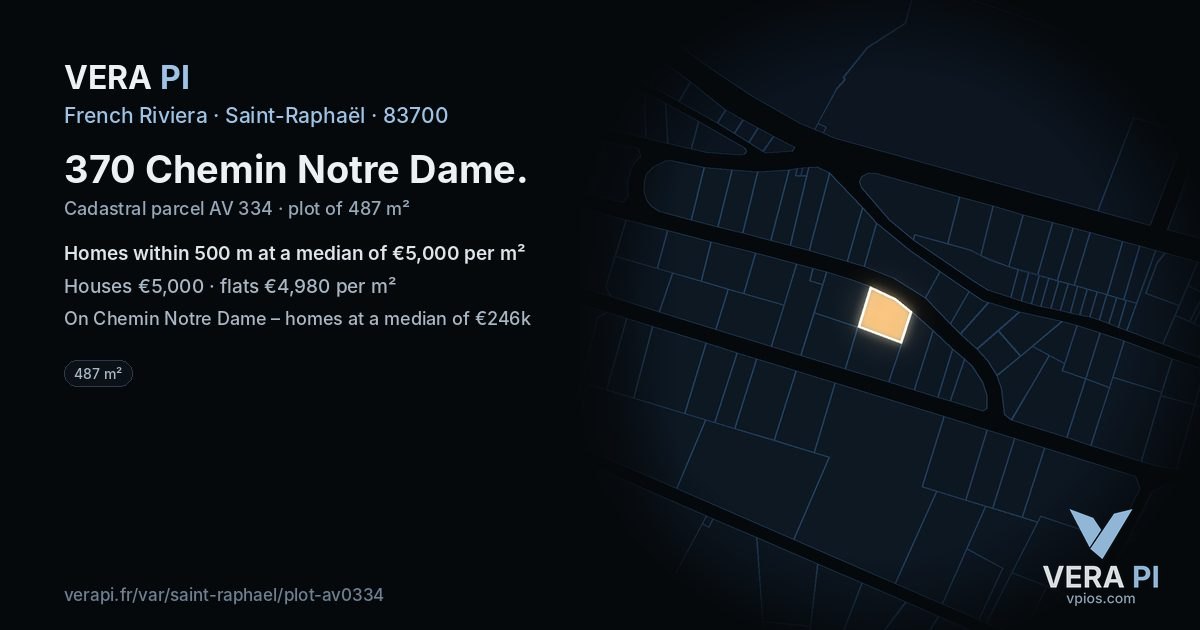 370 Chemin Notre Dame, Saint-Raphaël at night – the plot lit, the parcels around coloured by the prices near them