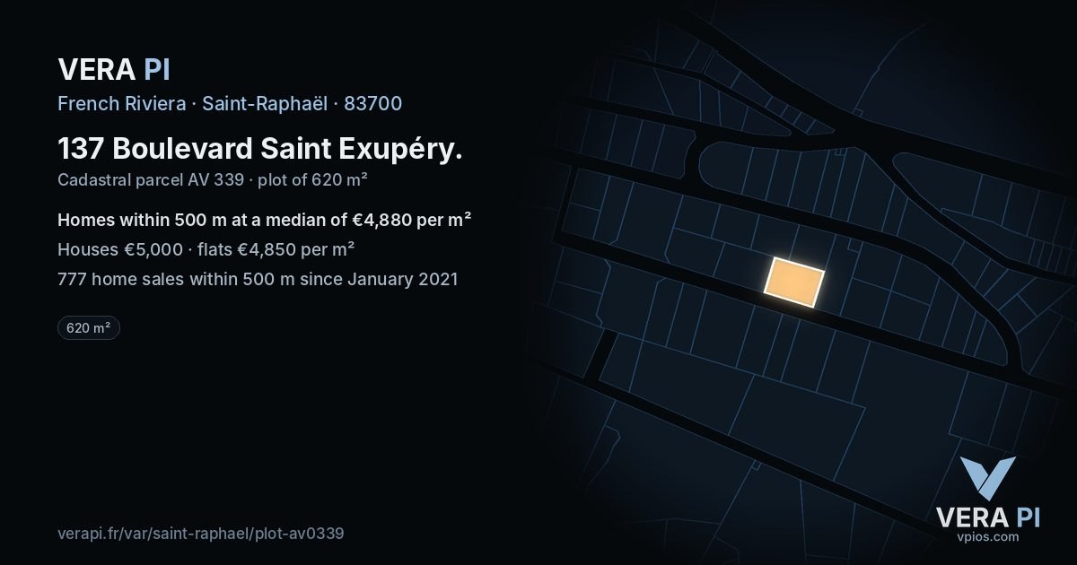 137 Boulevard Saint Exupéry, Saint-Raphaël at night – the plot lit, the parcels around coloured by the prices near them