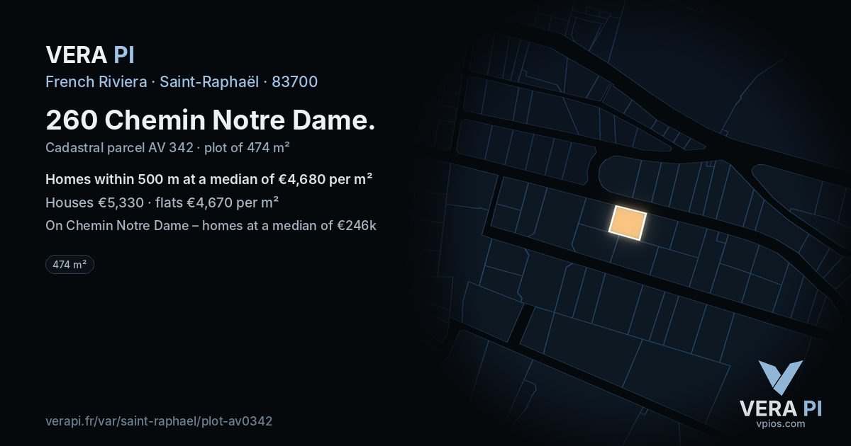 260 Chemin Notre Dame, Saint-Raphaël at night – the plot lit, the parcels around coloured by the prices near them
