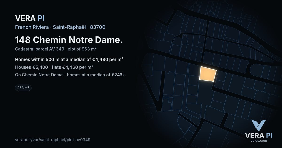 148 Chemin Notre Dame, Saint-Raphaël at night – the plot lit, the parcels around coloured by the prices near them
