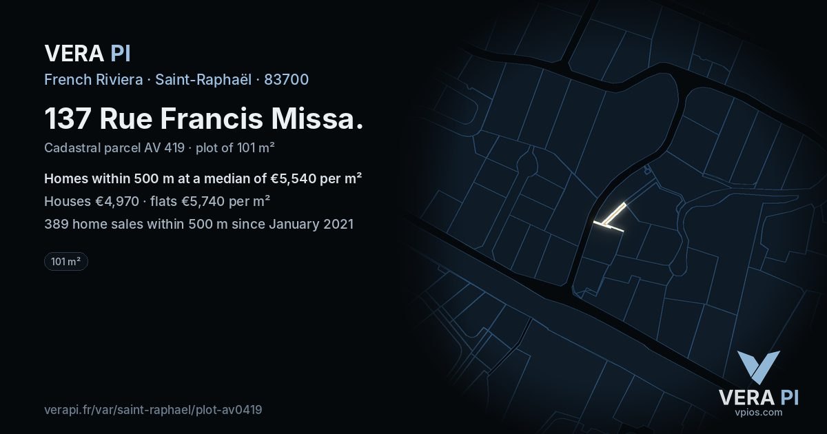 137 Rue Francis Missa, Saint-Raphaël at night – the plot lit, the parcels around coloured by the prices near them