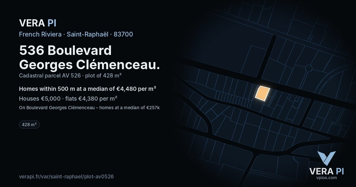 536 Boulevard Georges Clémenceau, Saint-Raphaël at night – the plot lit, the parcels around coloured by the prices near them