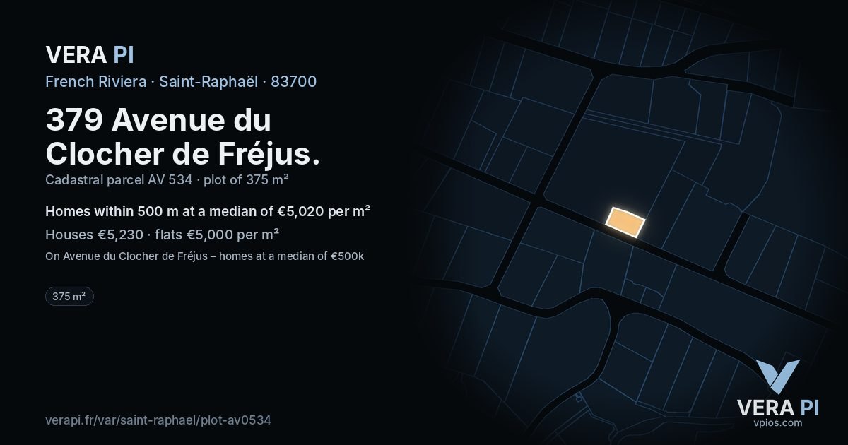379 Avenue du Clocher de Fréjus, Saint-Raphaël at night – the plot lit, the parcels around coloured by the prices near them