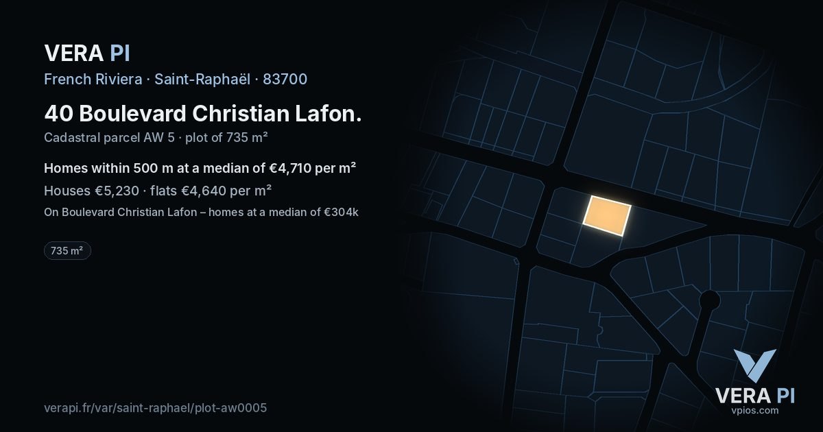 40 Boulevard Christian Lafon, Saint-Raphaël at night – the plot lit, the parcels around coloured by the prices near them