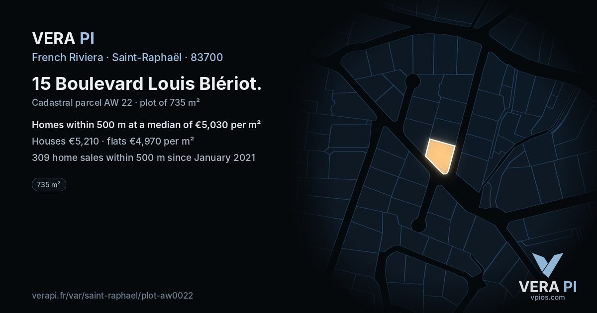 15 Boulevard Louis Blériot, Saint-Raphaël at night – the plot lit, the parcels around coloured by the prices near them