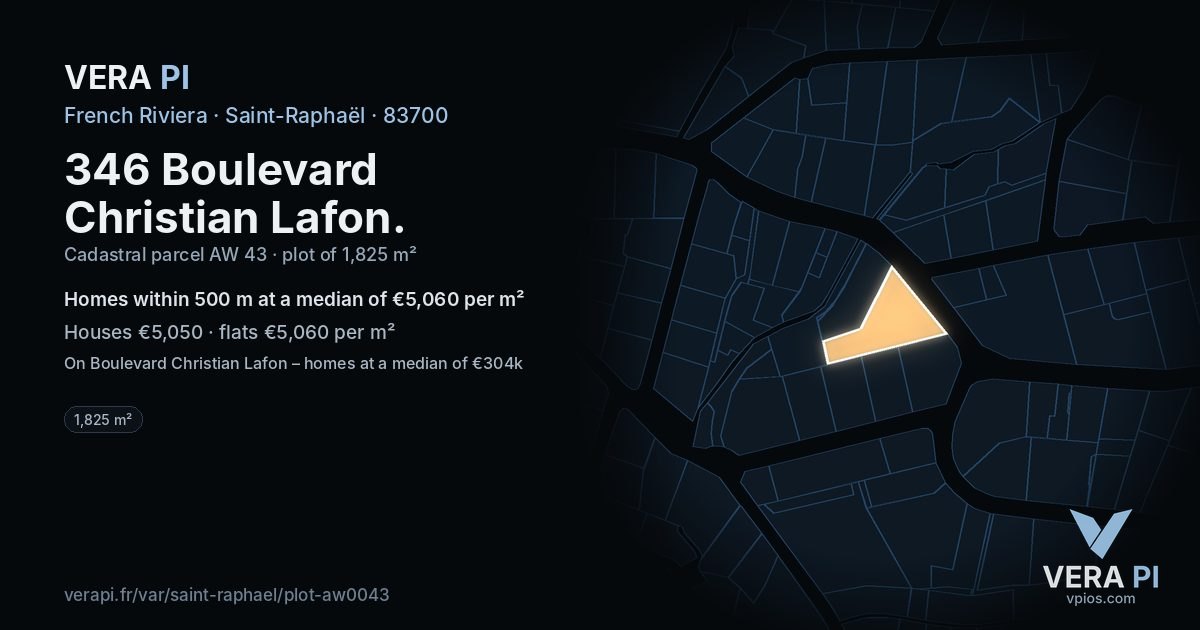 346 Boulevard Christian Lafon, Saint-Raphaël at night – the plot lit, the parcels around coloured by the prices near them