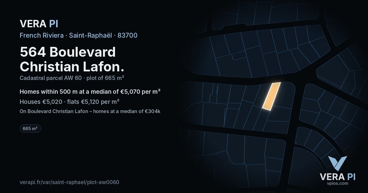 564 Boulevard Christian Lafon, Saint-Raphaël at night – the plot lit, the parcels around coloured by the prices near them