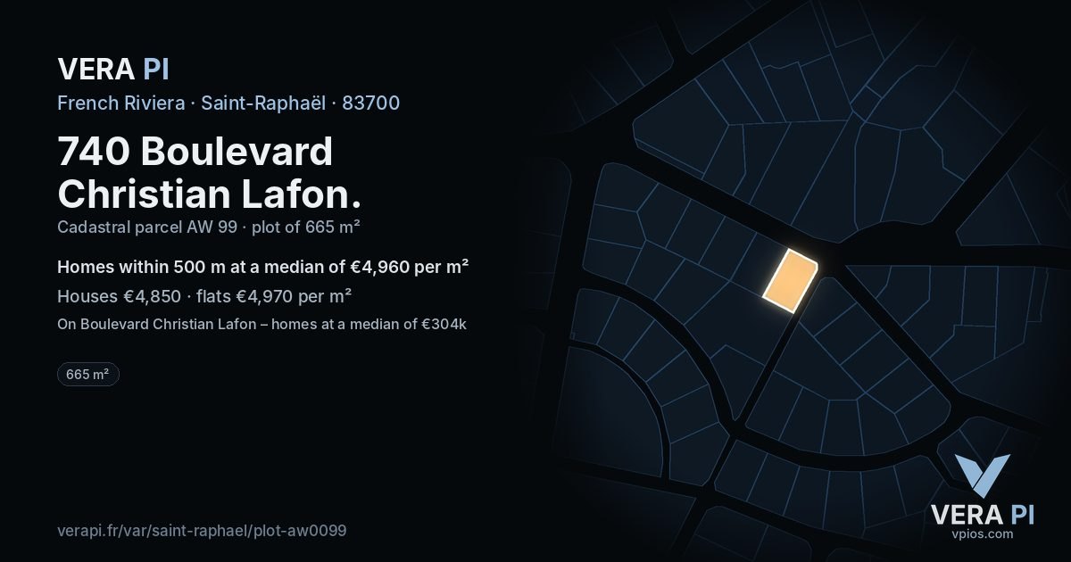 740 Boulevard Christian Lafon, Saint-Raphaël at night – the plot lit, the parcels around coloured by the prices near them
