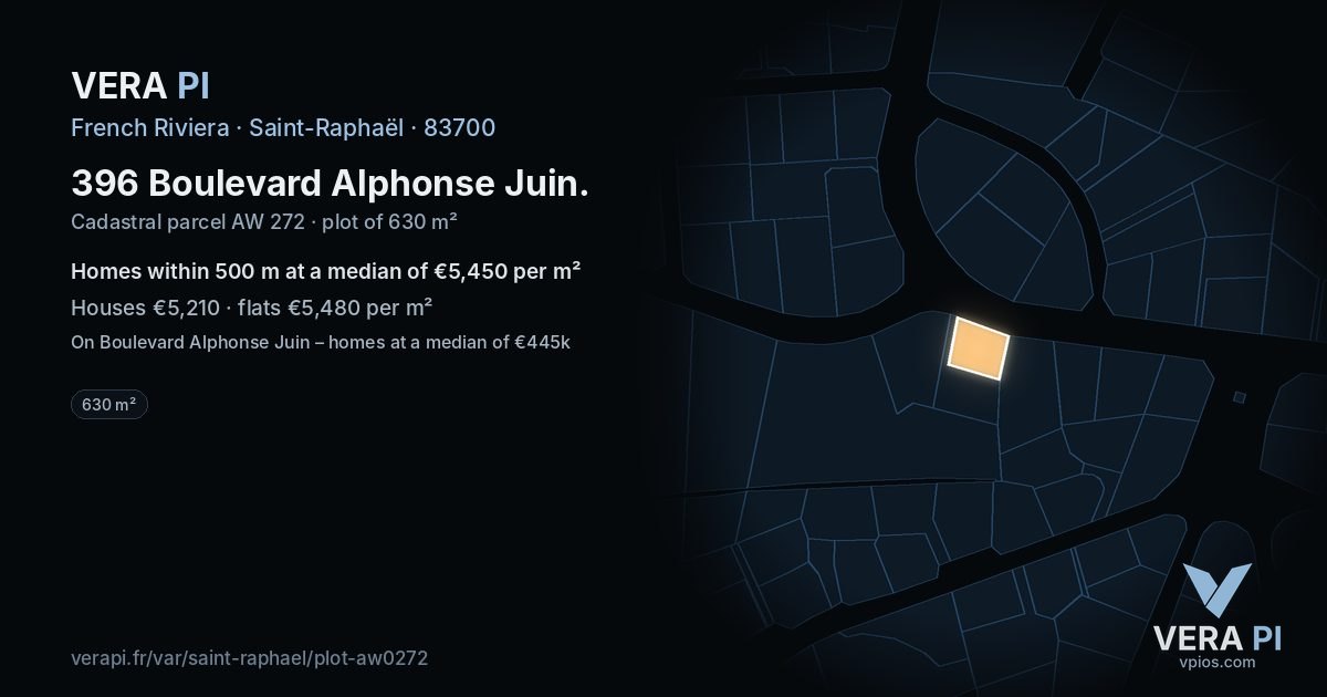 396 Boulevard Alphonse Juin, Saint-Raphaël at night – the plot lit, the parcels around coloured by the prices near them