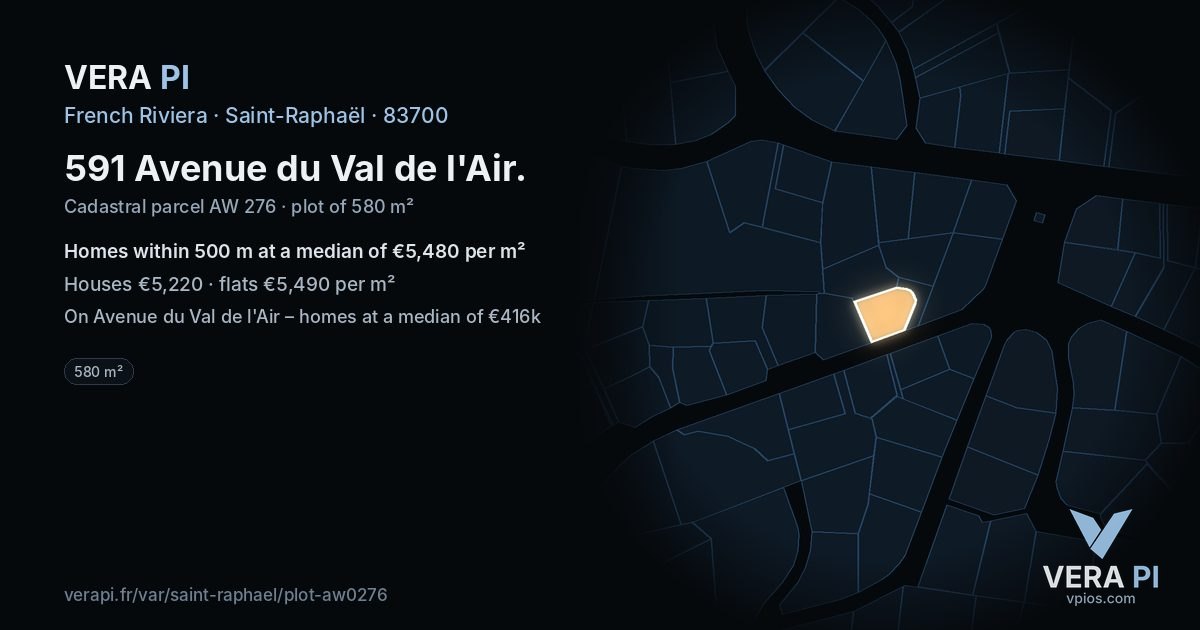 591 Avenue du Val de l'Air, Saint-Raphaël at night – the plot lit, the parcels around coloured by the prices near them