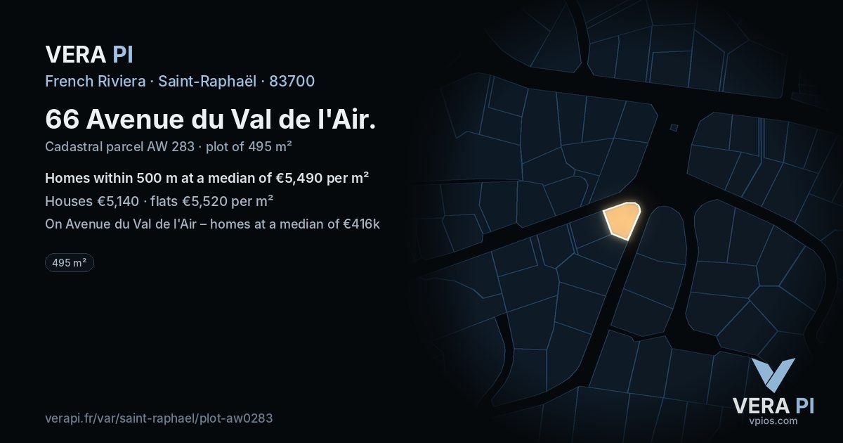 66 Avenue du Val de l'Air, Saint-Raphaël at night – the plot lit, the parcels around coloured by the prices near them