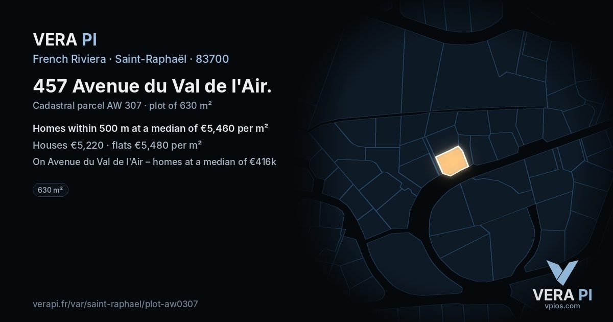 457 Avenue du Val de l'Air, Saint-Raphaël at night – the plot lit, the parcels around coloured by the prices near them
