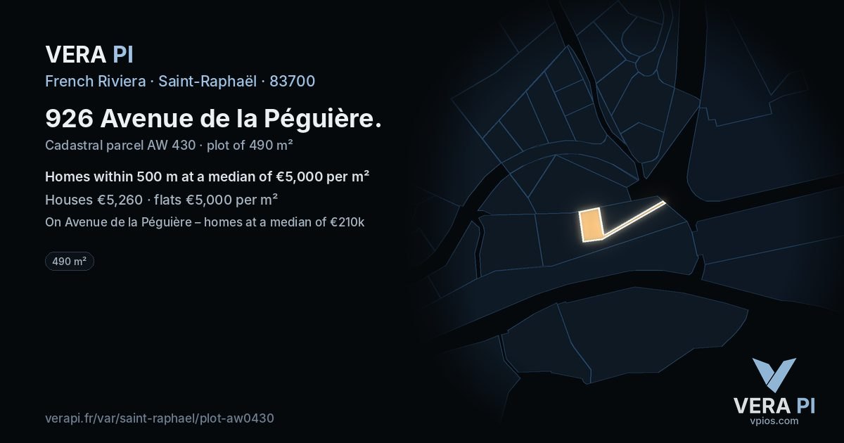 926 Avenue de la Péguière, Saint-Raphaël at night – the plot lit, the parcels around coloured by the prices near them