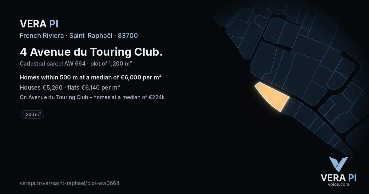 4 Avenue du Touring Club, Saint-Raphaël at night – the plot lit, the parcels around coloured by the prices near them