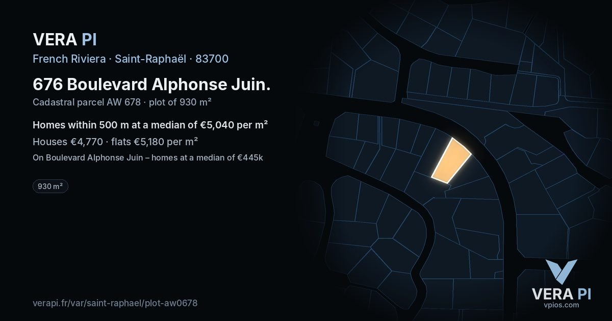 676 Boulevard Alphonse Juin, Saint-Raphaël at night – the plot lit, the parcels around coloured by the prices near them