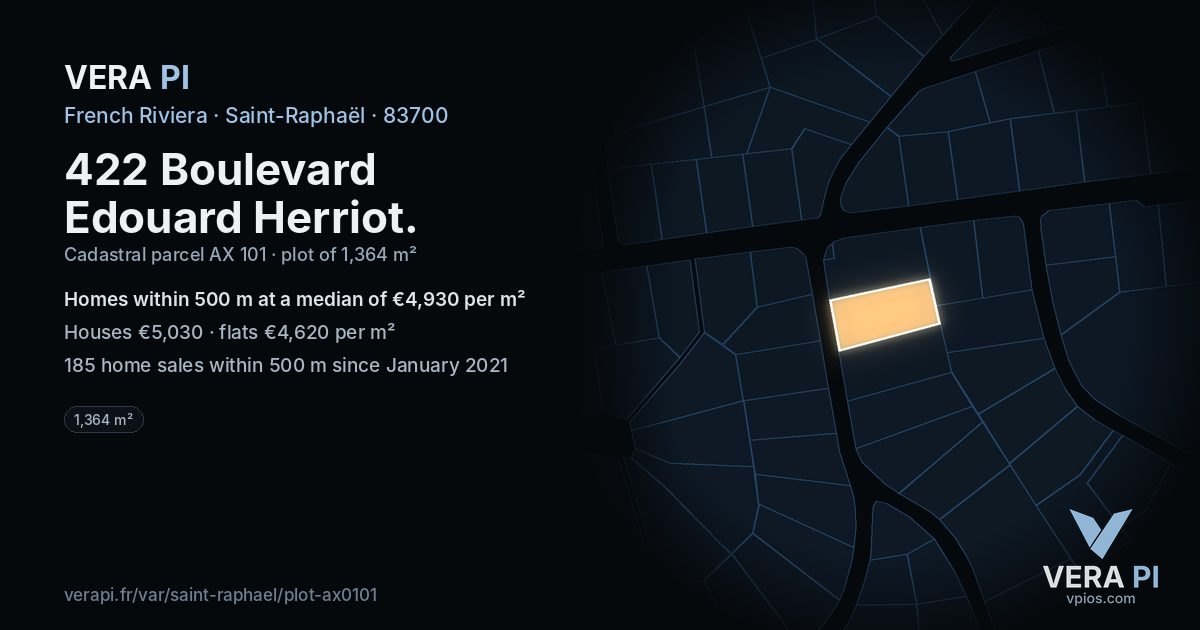 422 Boulevard Edouard Herriot, Saint-Raphaël at night – the plot lit, the parcels around coloured by the prices near them