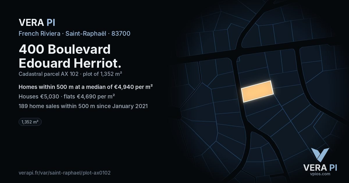 400 Boulevard Edouard Herriot, Saint-Raphaël at night – the plot lit, the parcels around coloured by the prices near them