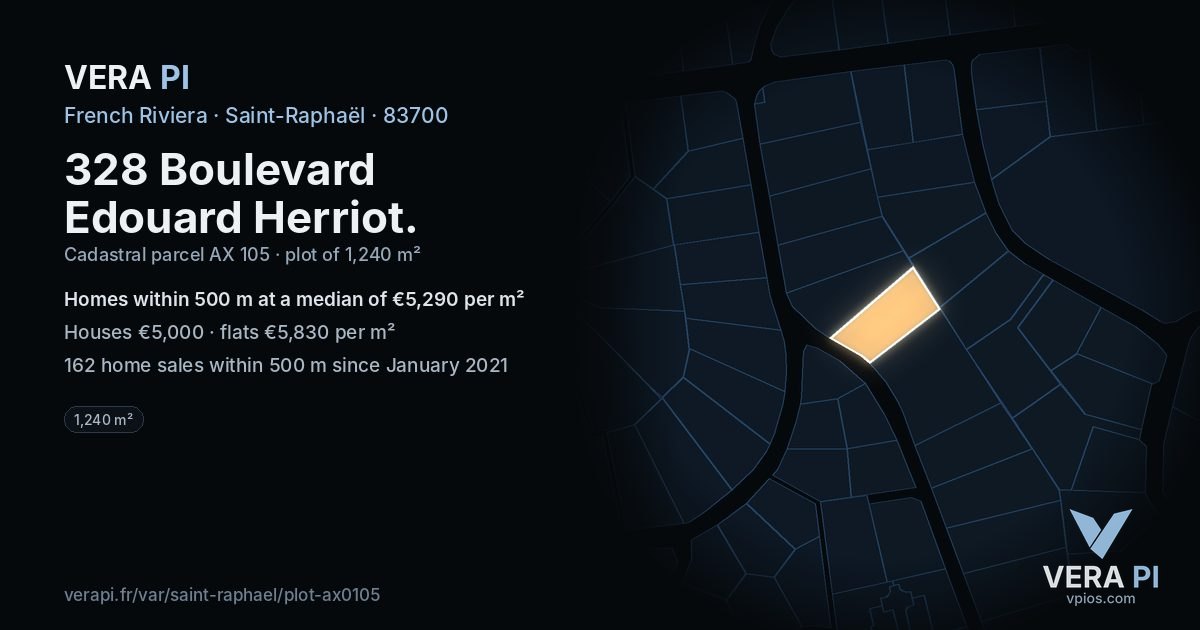 328 Boulevard Edouard Herriot, Saint-Raphaël at night – the plot lit, the parcels around coloured by the prices near them