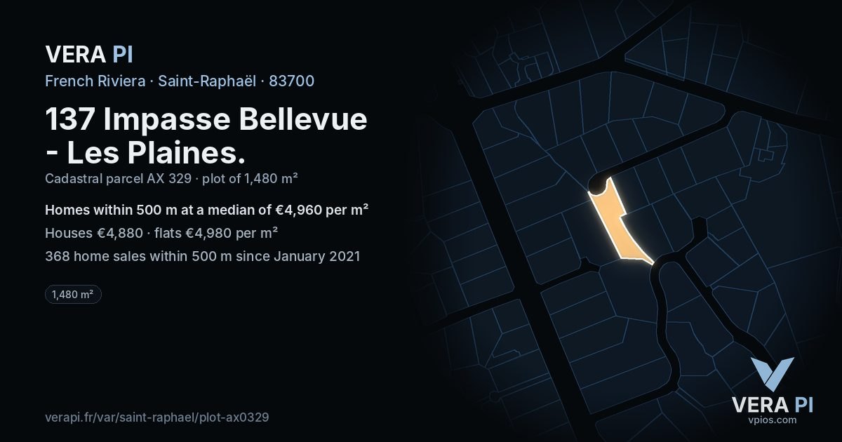 137 Impasse Bellevue - Les Plaines, Saint-Raphaël at night – the plot lit, the parcels around coloured by the prices near them