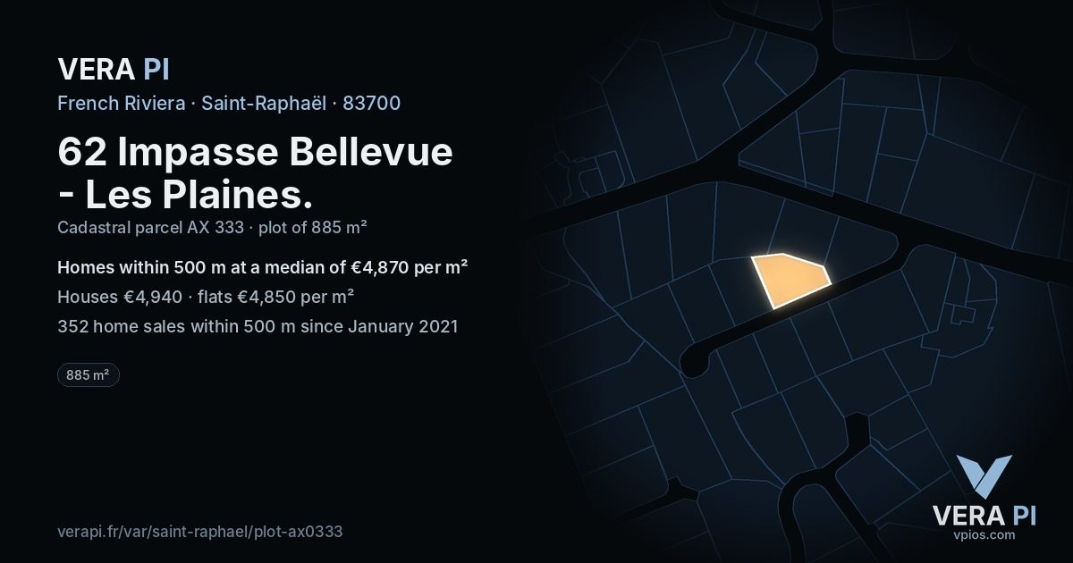 62 Impasse Bellevue - Les Plaines, Saint-Raphaël at night – the plot lit, the parcels around coloured by the prices near them