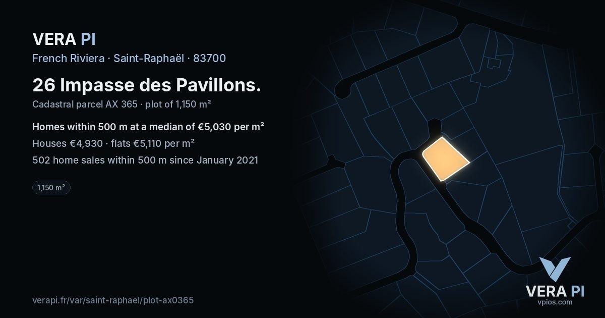 26 Impasse des Pavillons, Saint-Raphaël at night – the plot lit, the parcels around coloured by the prices near them