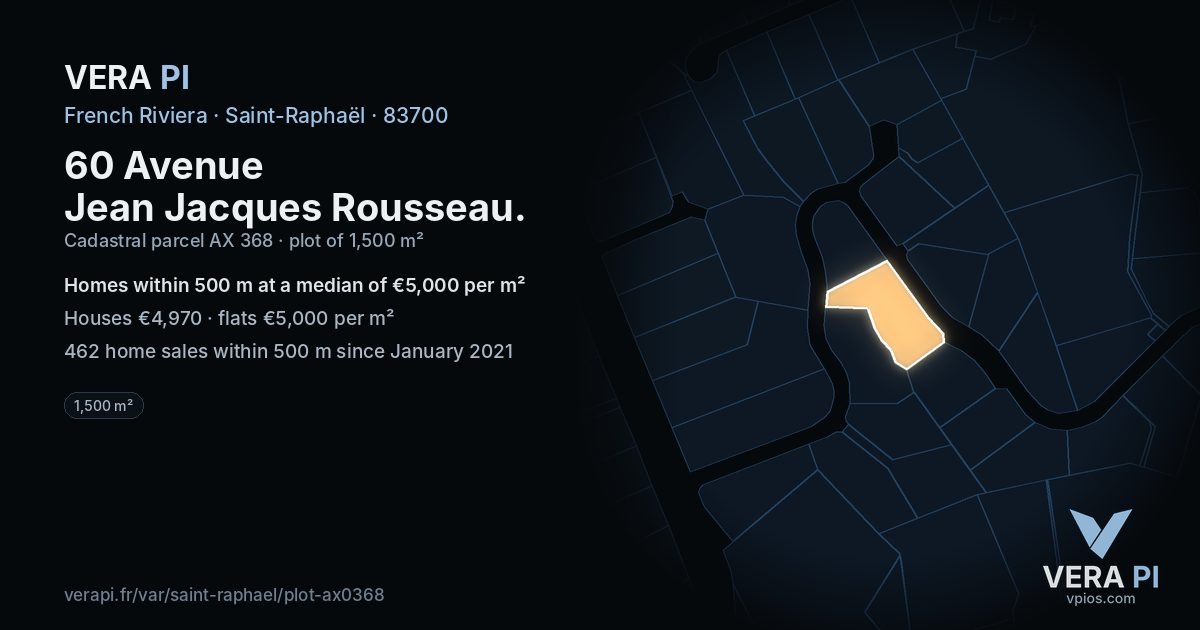 60 Avenue Jean Jacques Rousseau, Saint-Raphaël at night – the plot lit, the parcels around coloured by the prices near them