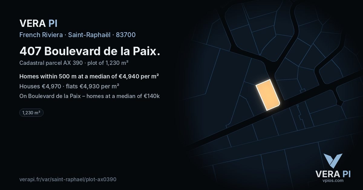 407 Boulevard de la Paix, Saint-Raphaël at night – the plot lit, the parcels around coloured by the prices near them