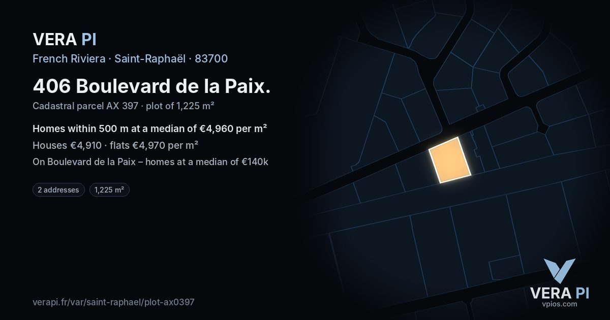 406 Boulevard de la Paix, Saint-Raphaël at night – the plot lit, the parcels around coloured by the prices near them