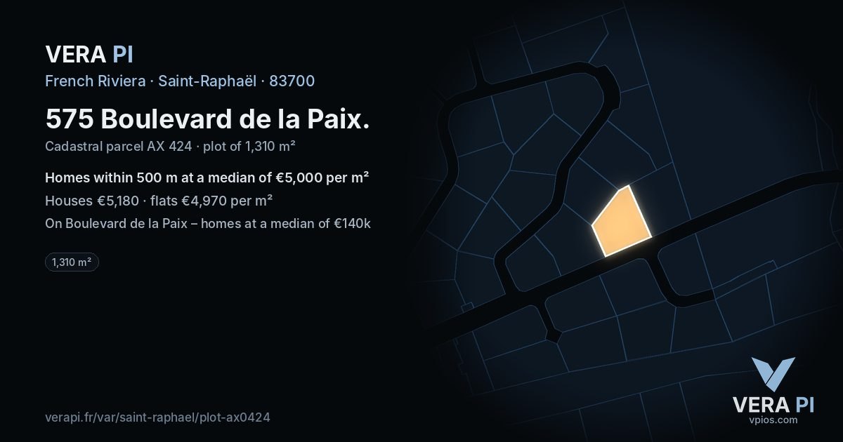 575 Boulevard de la Paix, Saint-Raphaël at night – the plot lit, the parcels around coloured by the prices near them