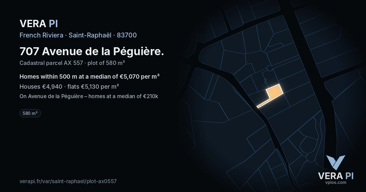 707 Avenue de la Péguière, Saint-Raphaël at night – the plot lit, the parcels around coloured by the prices near them