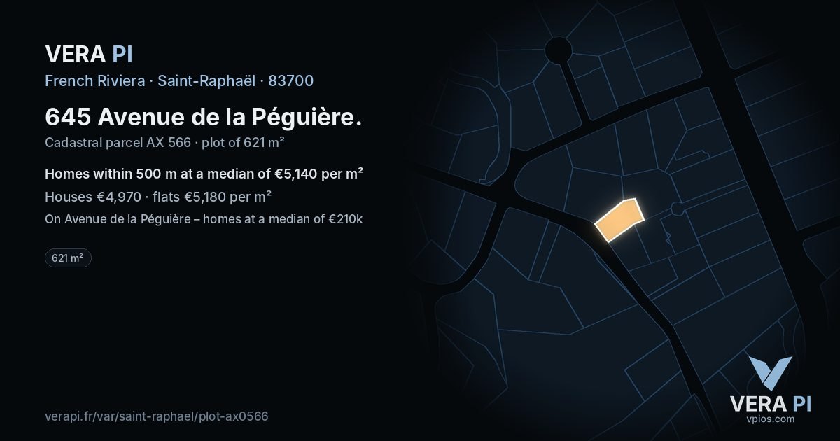 645 Avenue de la Péguière, Saint-Raphaël at night – the plot lit, the parcels around coloured by the prices near them