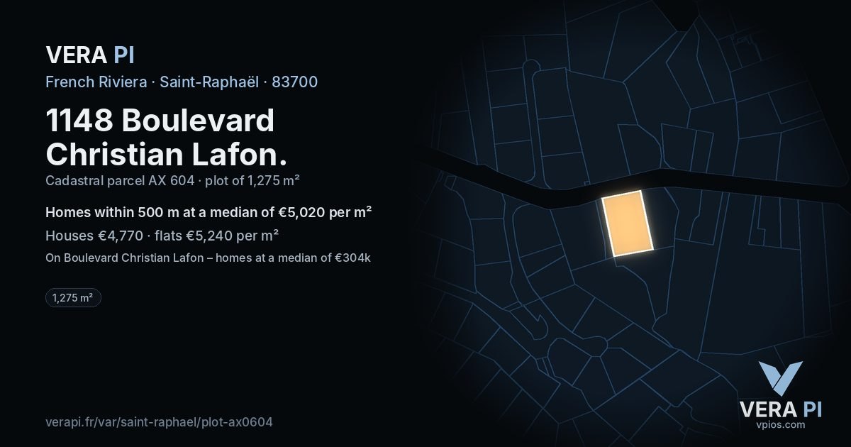 1148 Boulevard Christian Lafon, Saint-Raphaël at night – the plot lit, the parcels around coloured by the prices near them