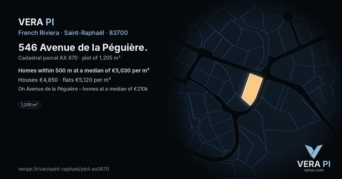 546 Avenue de la Péguière, Saint-Raphaël at night – the plot lit, the parcels around coloured by the prices near them