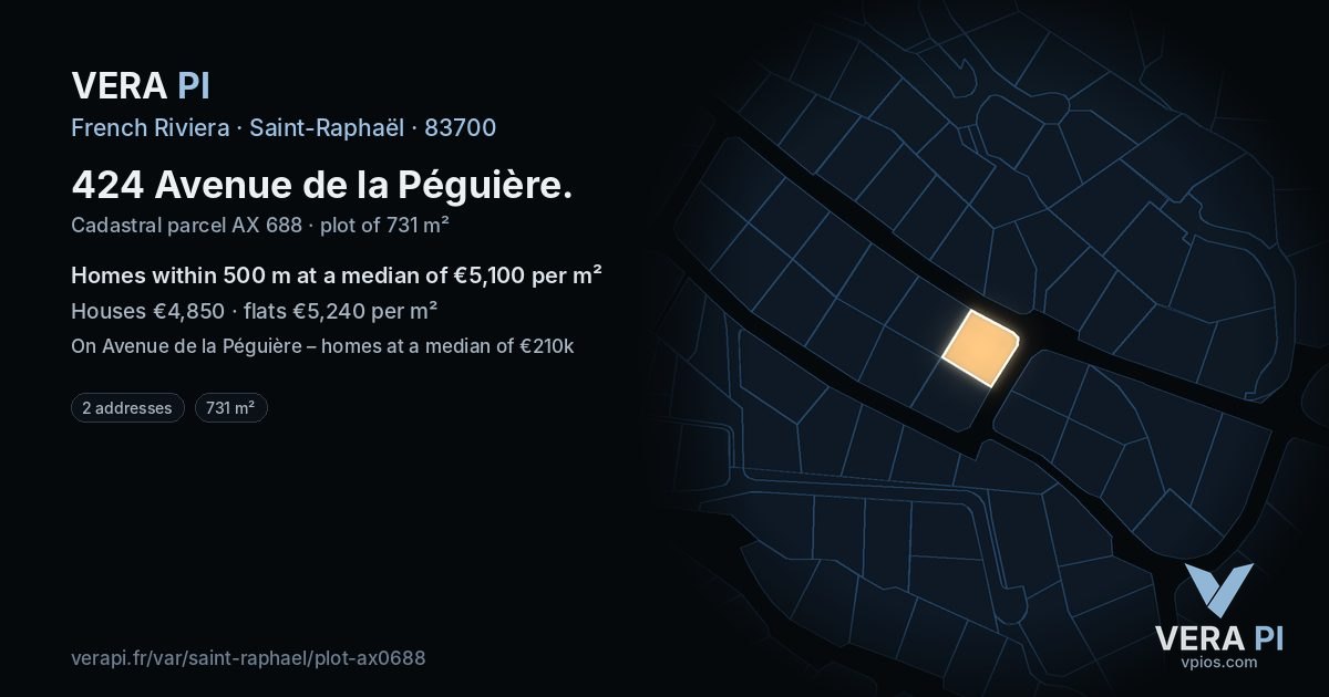424 Avenue de la Péguière, Saint-Raphaël at night – the plot lit, the parcels around coloured by the prices near them