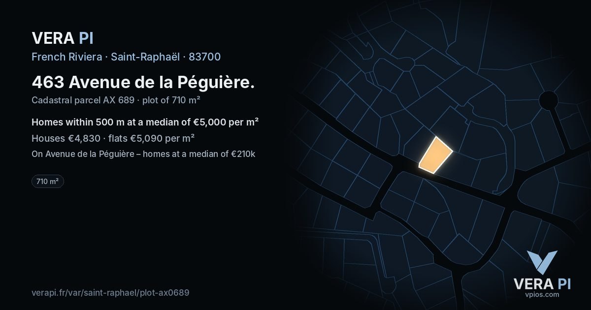 463 Avenue de la Péguière, Saint-Raphaël at night – the plot lit, the parcels around coloured by the prices near them
