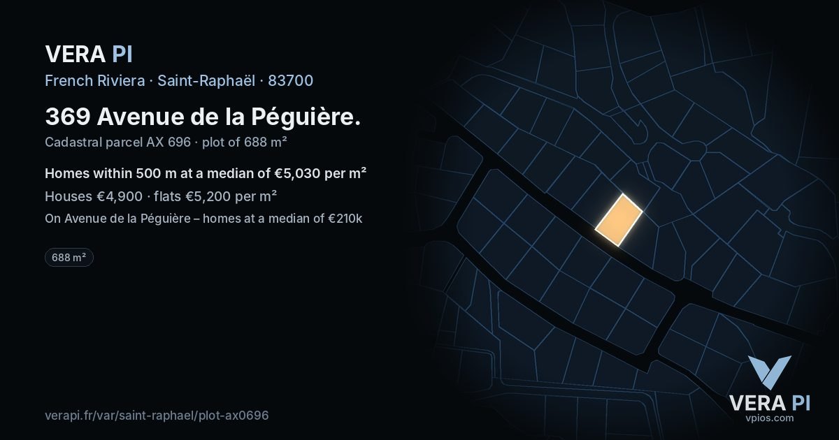 369 Avenue de la Péguière, Saint-Raphaël at night – the plot lit, the parcels around coloured by the prices near them