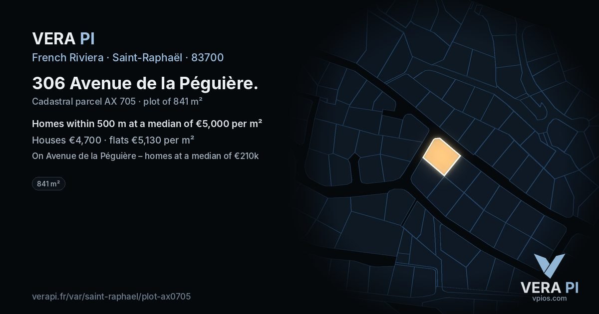 306 Avenue de la Péguière, Saint-Raphaël at night – the plot lit, the parcels around coloured by the prices near them
