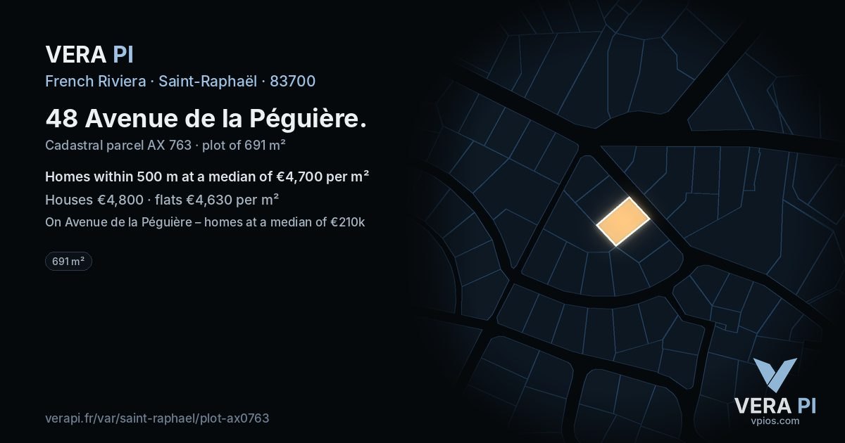 48 Avenue de la Péguière, Saint-Raphaël at night – the plot lit, the parcels around coloured by the prices near them