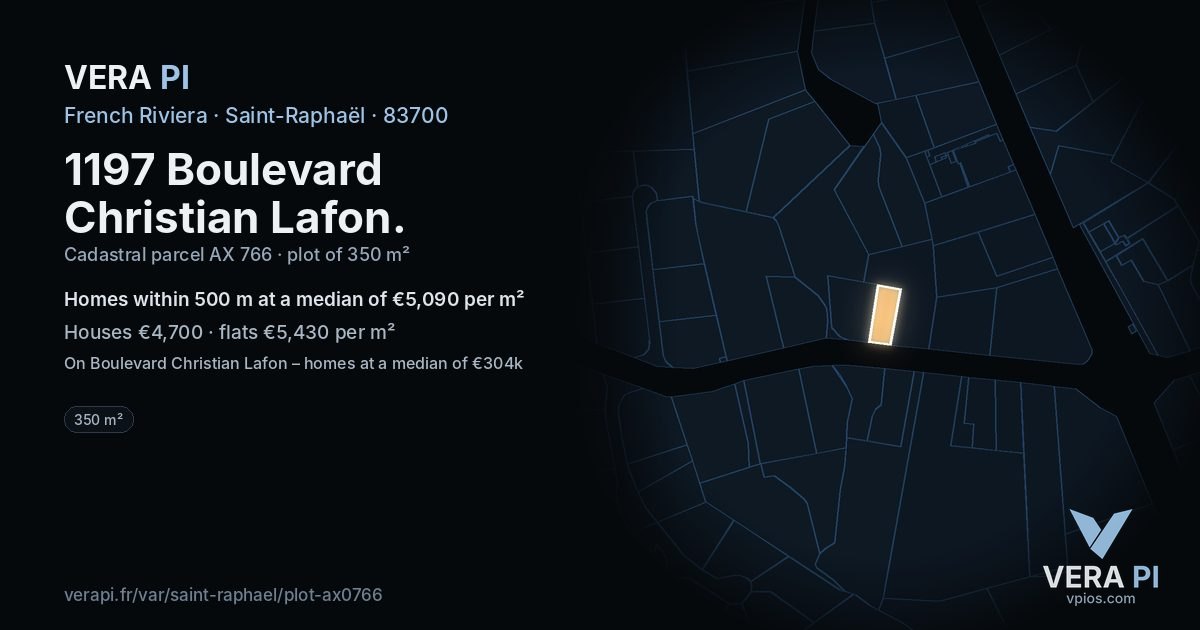 1197 Boulevard Christian Lafon, Saint-Raphaël at night – the plot lit, the parcels around coloured by the prices near them
