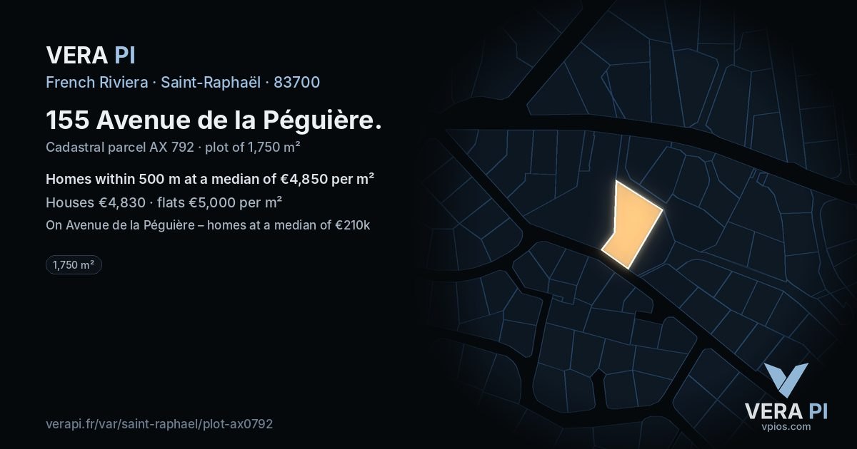 155 Avenue de la Péguière, Saint-Raphaël at night – the plot lit, the parcels around coloured by the prices near them