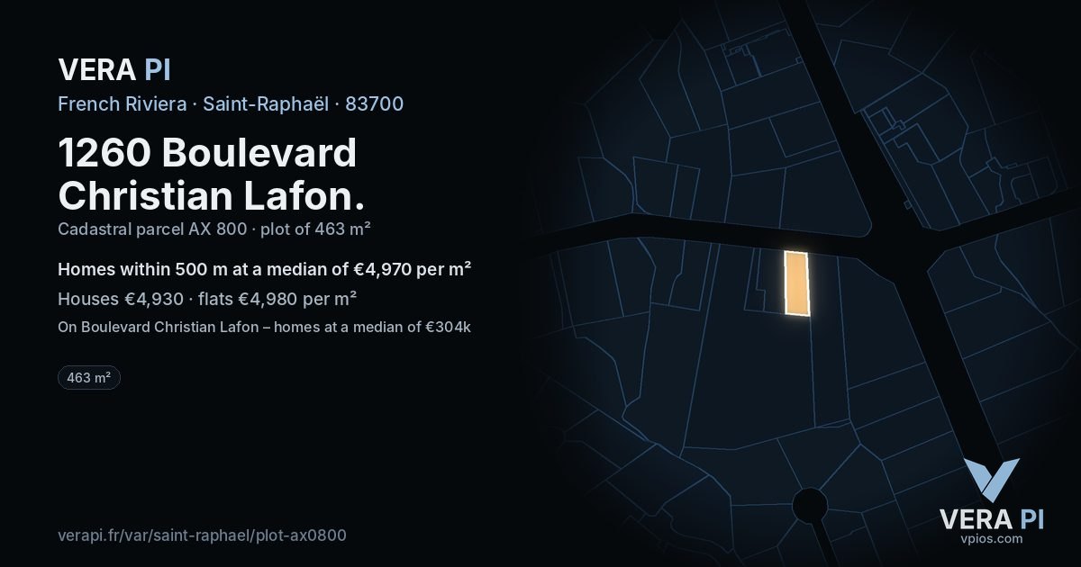 1260 Boulevard Christian Lafon, Saint-Raphaël at night – the plot lit, the parcels around coloured by the prices near them